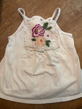 Janie and Jack White Tank Top with Green Floral Embroidery